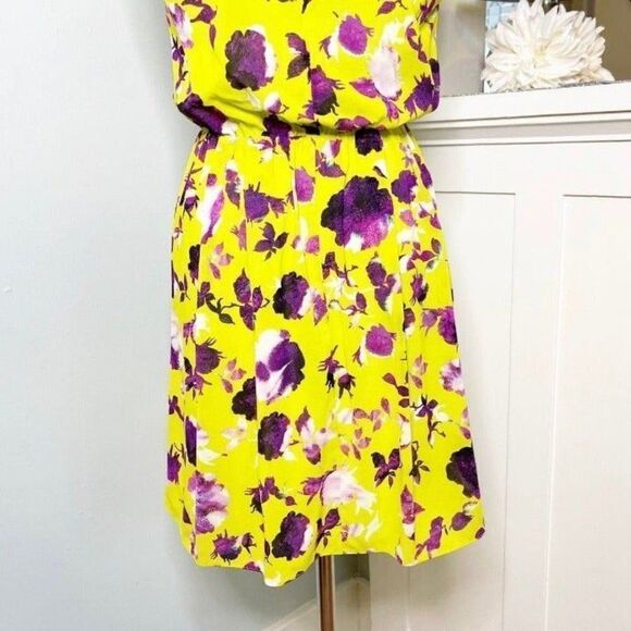 Alice + Olivia Silk Floral Corinne Dress  Chartreuse Yellow Gold Small - Picture 9 of 11